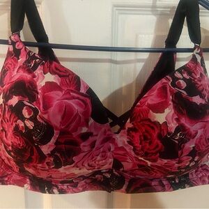 Torrid Bralette 42C- Floral & Skull Print Padded Bra in Hot Pink
